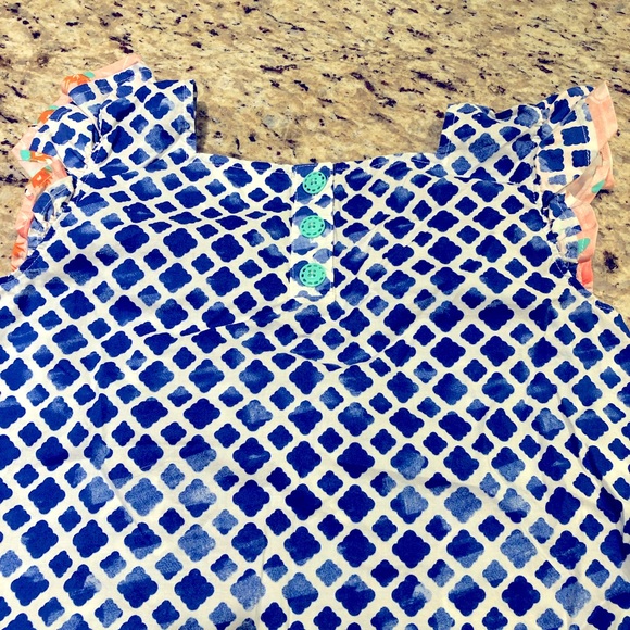 435 Matilda Jane Clothing Blue Patterned Pink Fray Hem Tunic 12 - Picture 8 of 9